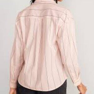 Old Navy Pink Striped Cropped Utility Boyfriend Shirt